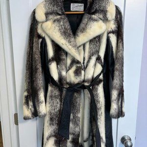 Vintage Eastern Furriers White & Black Fur Coat with Leather Insets
